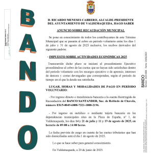 Bando: anuncio sobre recaudación municipal IAE 2025